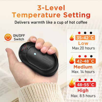 Lepwings Rechargeable Hand Warmers 2 Pack, 6000mAh Battery Long Lasting, 3 Levels Heating Electric Pocket Hand Warmer, Winter Gift for Men and Women, Ideal for Golf Hunting Outdoor Activities