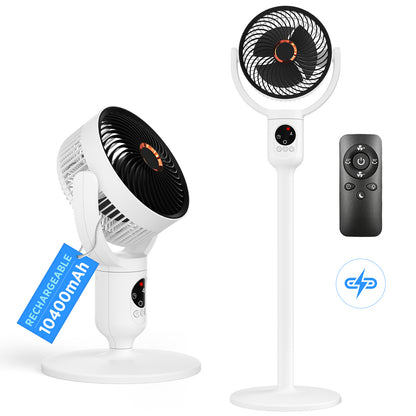 Lepwings Standing Fan with Remote Control, USB-C Rechargeable, 10400 mAh, For Bedroom, Office and Camping