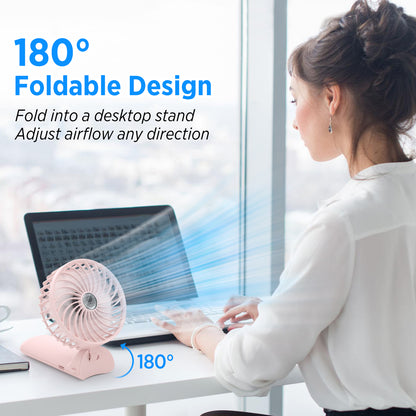 Lepwings Portable Fan USB Rchargeable, 4 Speeds, Foldable & 180 Rotation