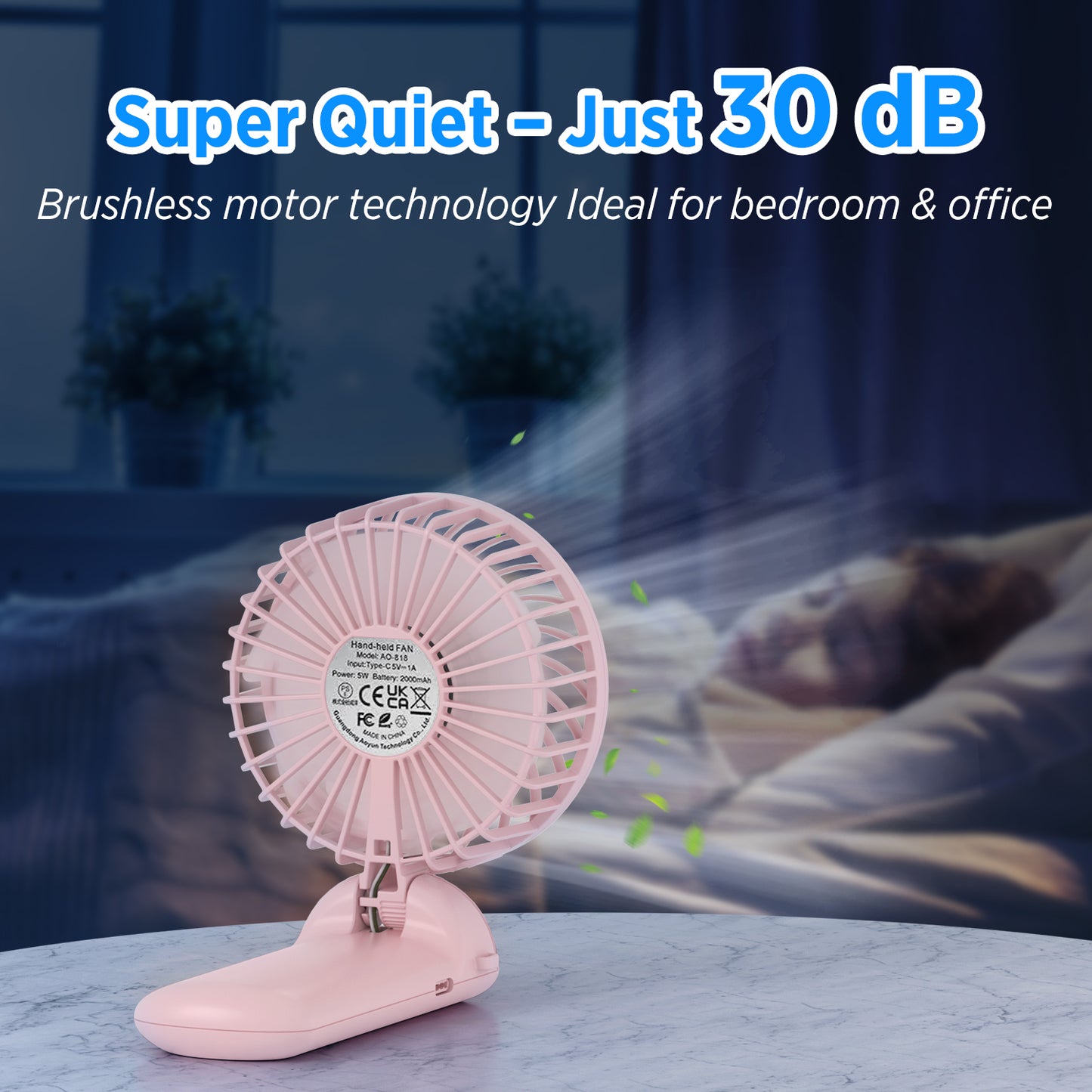 Lepwings Portable Fan USB Rchargeable, 4 Speeds, Foldable & 180 Rotation