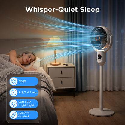 Lepwings Standing Fan with Remote Control, USB-C Rechargeable, 10400 mAh, For Bedroom, Office and Camping