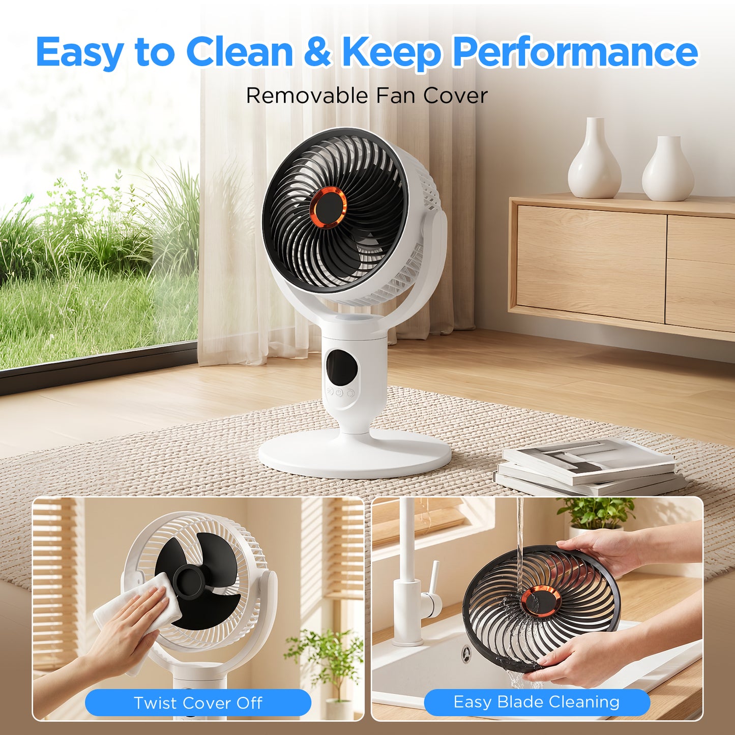 Lepwings Standing Fan with Remote Control, USB-C Rechargeable, 10400 mAh, For Bedroom, Office and Camping