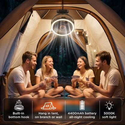 Lepwings Desk Fan with Night Light, USB-C Rechargeable, 4000mAh Battery, 3 Speeds, Use for Table & Suspended