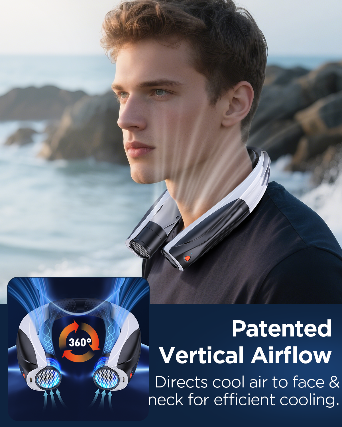 Lepwings Neck Fan USB-C Rechargeable, 6 Speeds, 6000 mAh Battery, For the Office, Sport and Travel