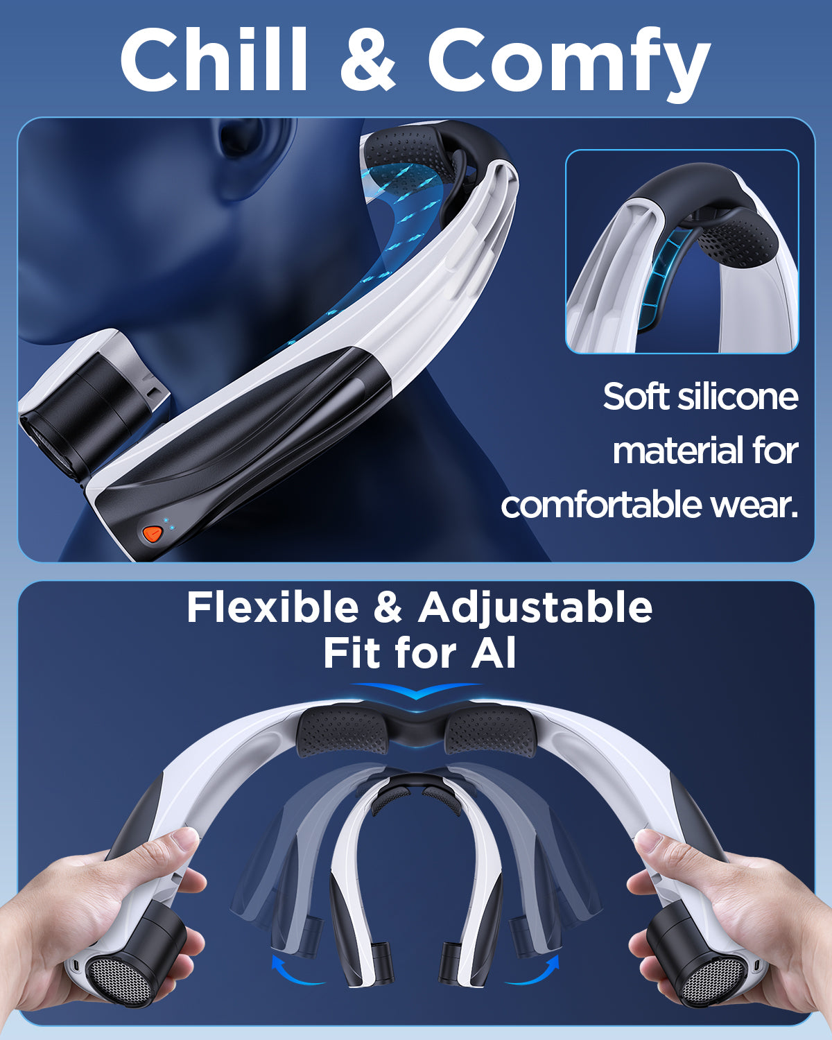 Lepwings Neck Fan USB-C Rechargeable, 6 Speeds, 6000 mAh Battery, For the Office, Sport and Travel